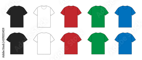 Set mit T-Shirt Vektor Vorlagen Vorderseite und Rückseite - schwarz / weiss / rot / grün / blau photo