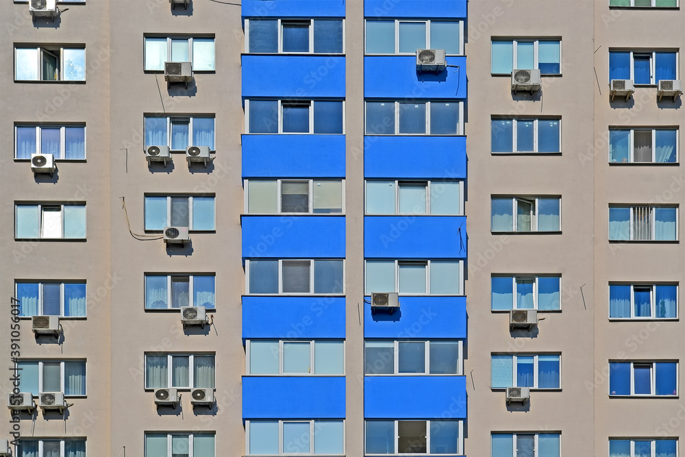 modern building with blue balcony line and glass windows, real estate modern building with blue balcony line and glass windows, real estate