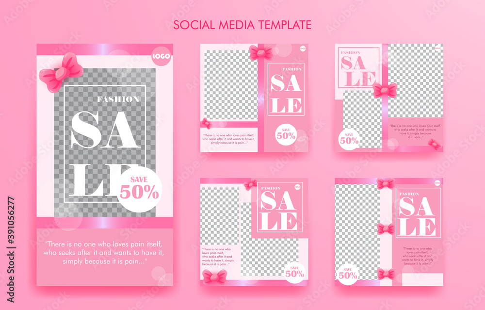 Set social edia template or poster for business with pink color Set social edia template or poster for business with pink color