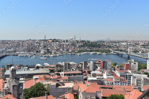 View of the Golden Horn and Historic Peninsula from Galata tower, Istanbul, Turkey, July 2018