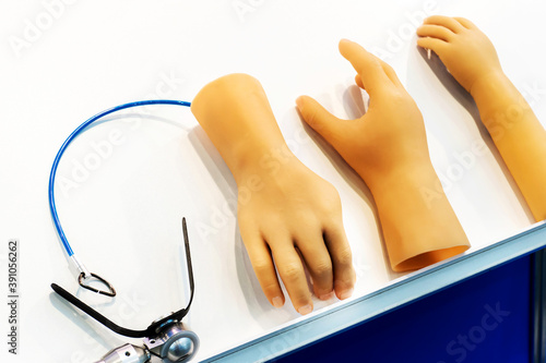 Silicone glove for bionic hand. Products for people with disabilities. Limb prosthetics. photo