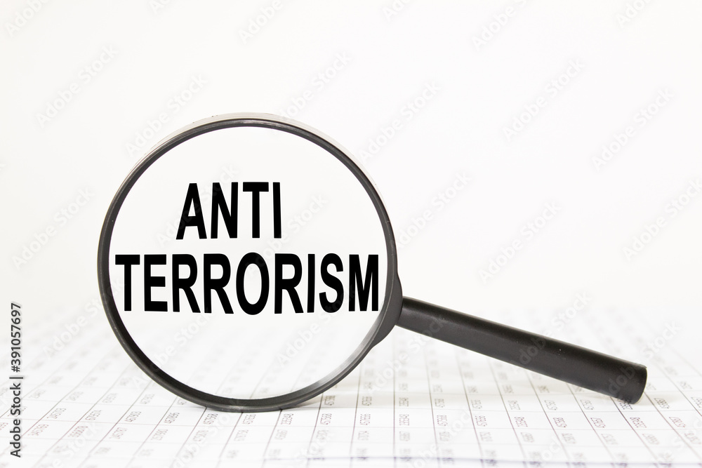 words ANTI TERRORISM in a magnifying glass on a white background. business concept words ANTI TERRORISM in a magnifying glass on a white background. business concept