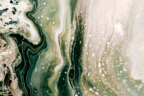 Abstract muted green bubbles and waves. Acrylic Fluid Art. Art Deco marbling background or texture photo
