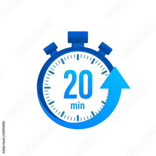 The 20 minutes, stopwatch vector icon. Stopwatch icon in flat style, timer on on color background. Vector illustration.