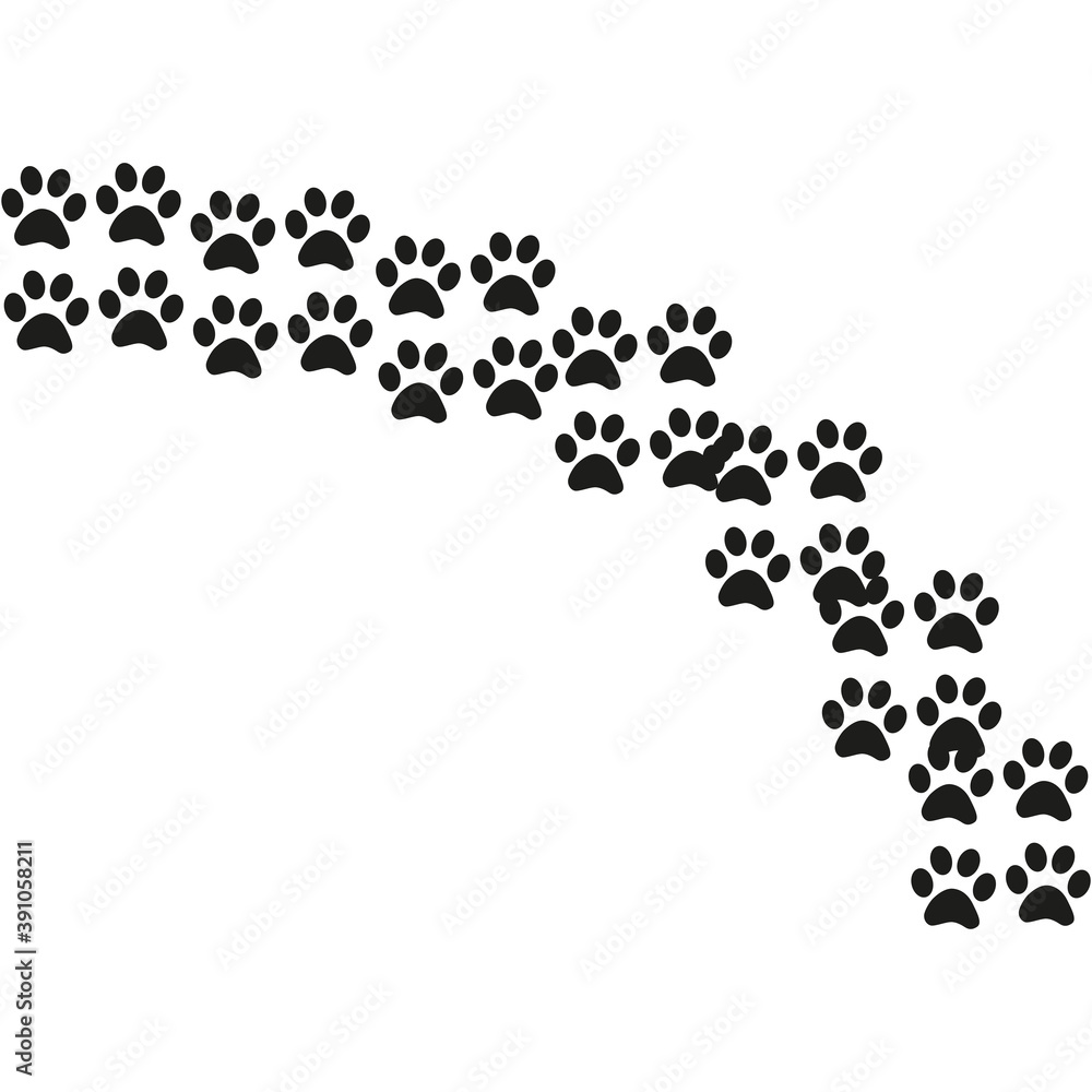 Blue paw in modern style on white background. Colorful line design. Animal cartoon. Fabric pattern. Footprint sign.