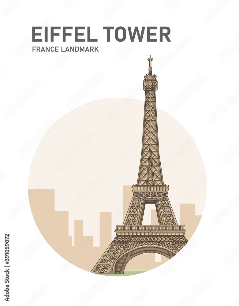 Eiffel Tower France Landmark Minimalist Cartoon Illustration