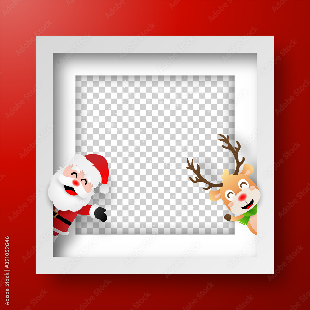 Fototapeta premium Christmas frame with Santa Claus and reindeer