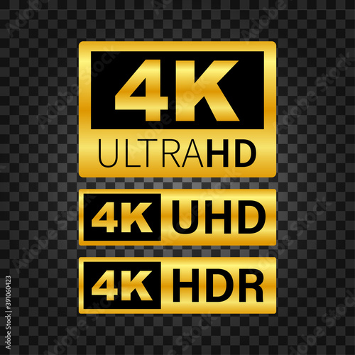 4K Ultra HD label. High technology. LED television display. Vector illustration.