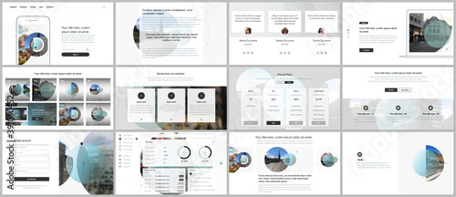 Presentation design vector templates, multipurpose template for presentation slide, flyer, brochure cover design with abstract circle banners. Social media web banner. Social network photo frame.