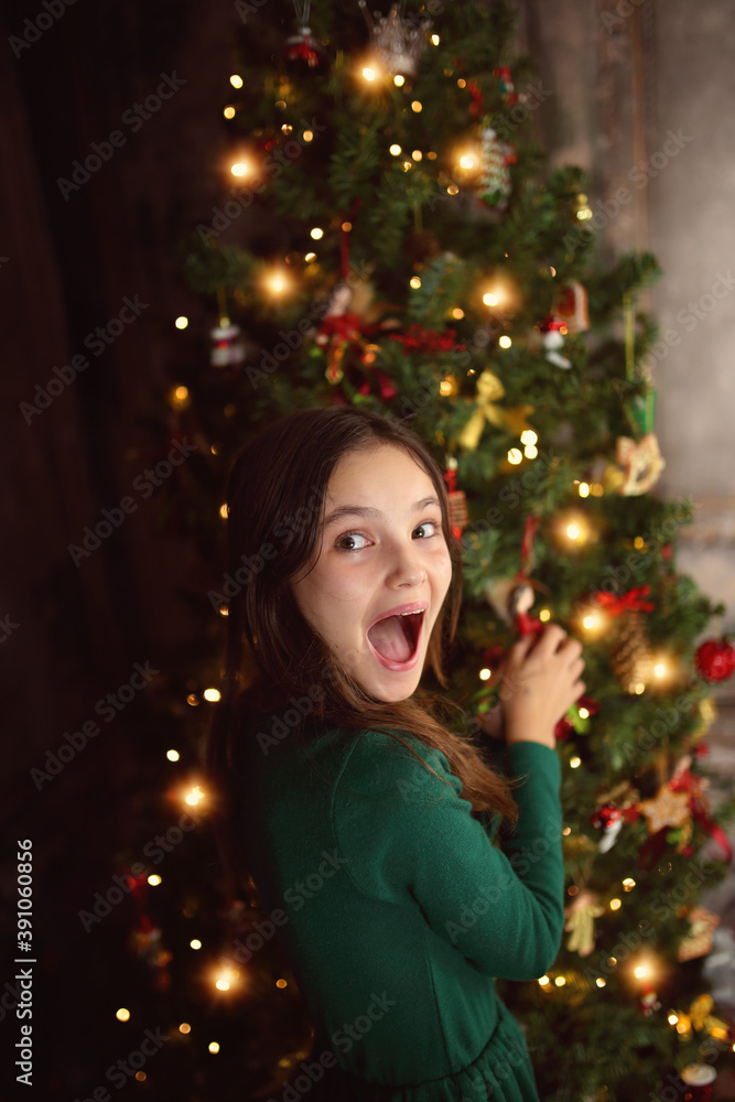 joyful and cheerful young girl on a festive winter evening joyful and cheerful young girl on a festive winter evening
