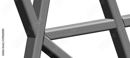 Finite Elements mesh of a steel framework construction 3D-illustration