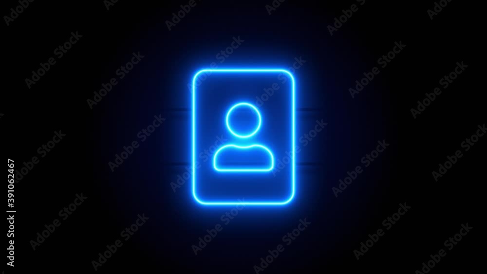 Portrait neon sign appear in center and disappear after some time. Animated blue neon icon on black background. Looped animation. Portrait neon sign appear in center and disappear after some time. Animated blue neon icon on black background. Looped animation.