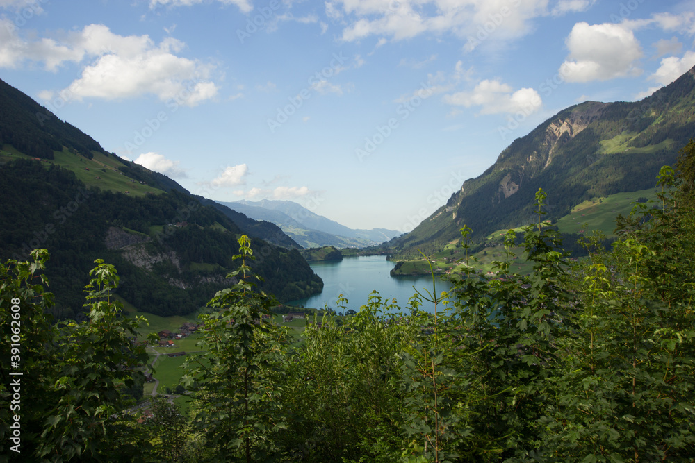 View towards the lake lungern in central switzerland
