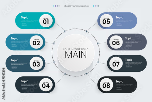 8 options of infographic, Business data visualization. Abstract elements of graph, infographic diagram with 8steps, options, parts or processes. Vector business template for presentation. infographic.