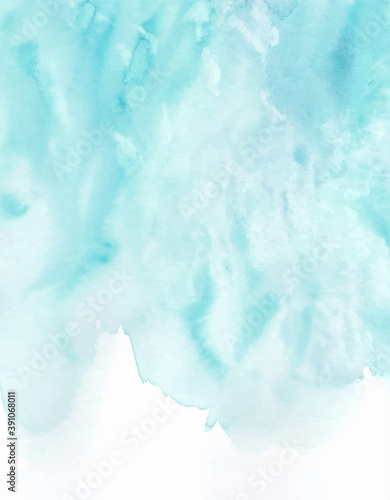 Abstract background, hand painted blue watercolor texture on white