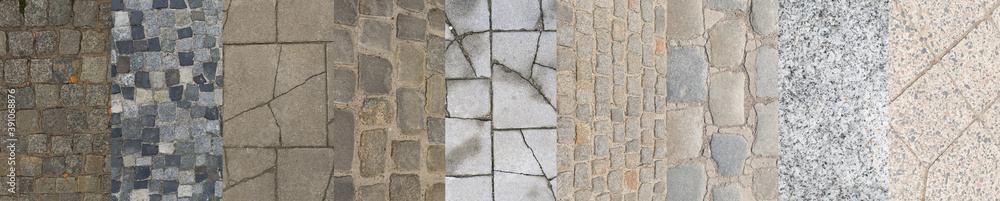 Old Stone Pavement Texture Collage, Various Granite Cobblestone Old Stone Pavement Texture Collage, Various Granite Cobblestone