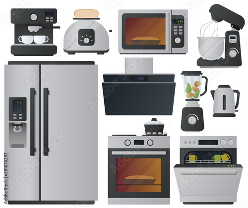 Kitchen appliances flat icons set. Set of cooking elements. Vector.