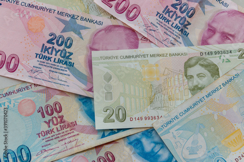 Background of the different turkish lira banknotes