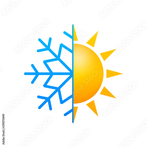 Climate change. Symbol of sun and snowflake. Vector stock illustration.