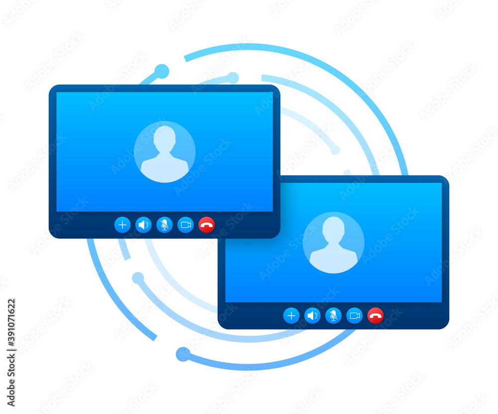 Incoming video call on laptop. Laptop with incoming call, man profile picture and accept decline buttons. Vector stock illustration. Incoming video call on laptop. Laptop with incoming call, man profile picture and accept decline buttons. Vector stock illustration.
