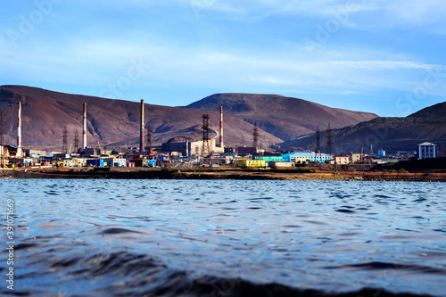 Contaminated lake and metallurgical plant in Norilsk
