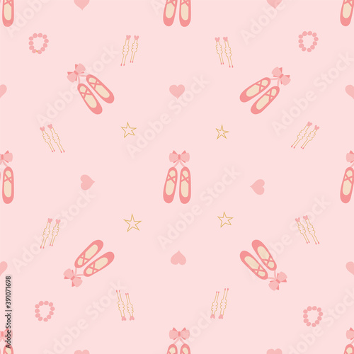 Fotografia Ballerina pointe shoes and hearts on a soft pink background