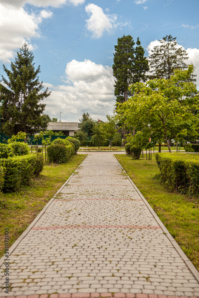 Fototapeta premium Stone lined path in the park