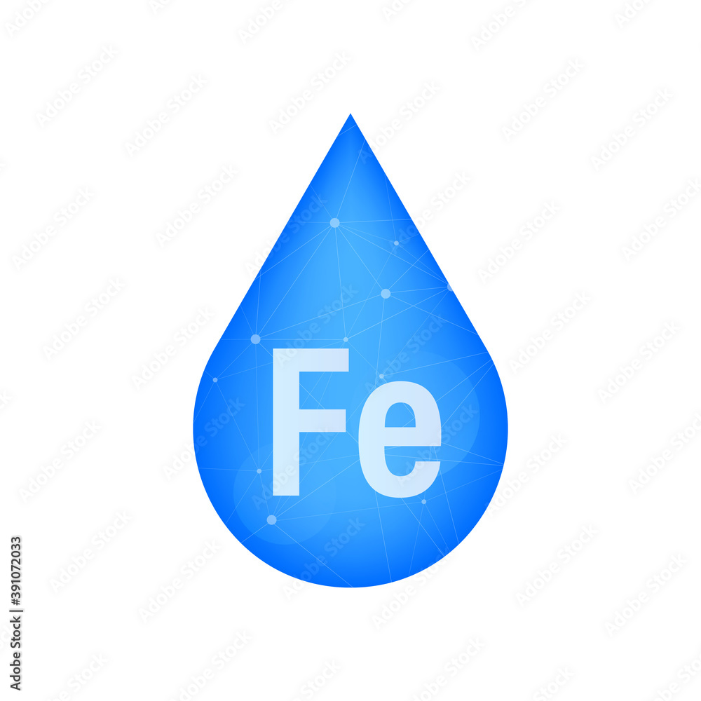 Mineral Fe Ferum blue shining pill capsule icon. Vector stock illustration.