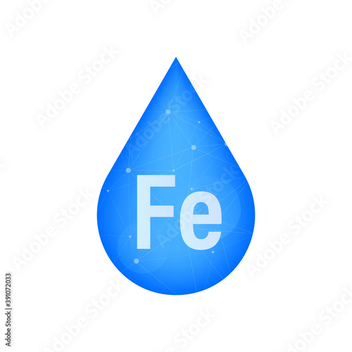 Mineral Fe Ferum blue shining pill capsule icon. Vector stock illustration.