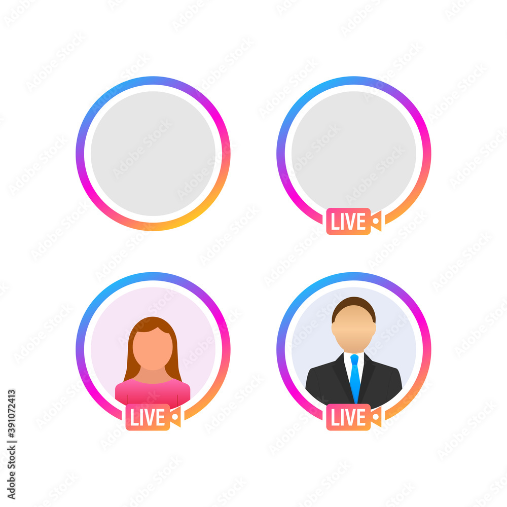 Social media icon avatar frame. Live stories user video streaming. Vector illustration. Social media icon avatar frame. Live stories user video streaming. Vector illustration.
