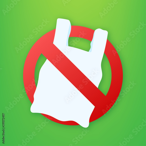 Say no to plastic bags poster. The campaign to reduce the use of plastic bags to put. Vector stock illustration.