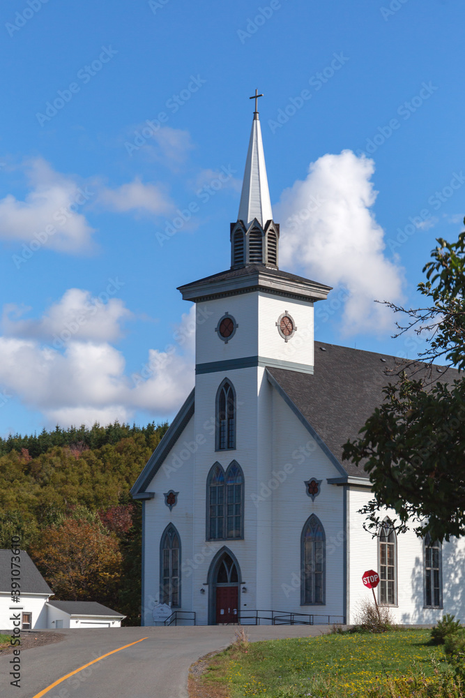 church in the village in sunlight