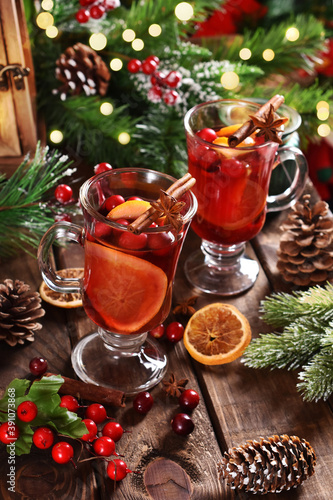 mulled wine with orange and cranberries for Christmas