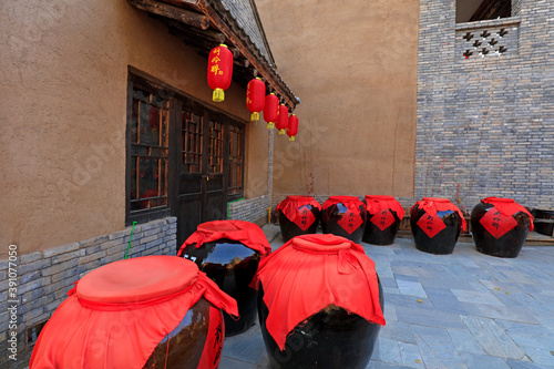 The Chinese liquor jar is outside the distillery, Yi County, Hebei Province, China photo