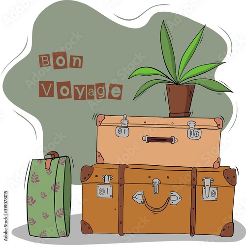 travel card, bon voyage wishes vector illustration, vacations