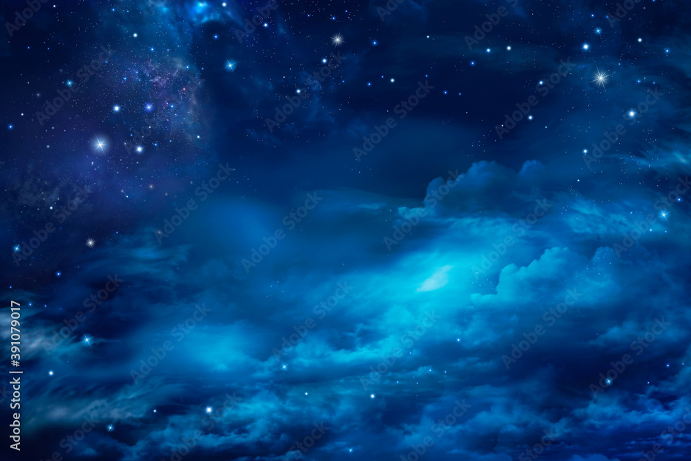 Stars in space or night sky - Fairy night sky with stars and clouds.