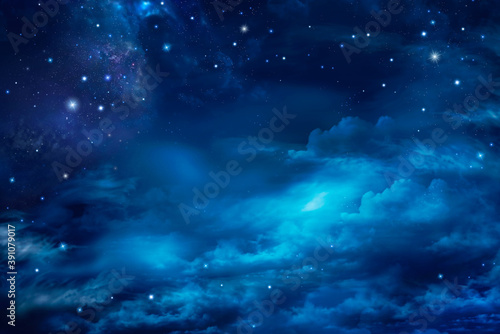 Stars in space or night sky - Fairy night sky with stars and clouds. © nj_musik
