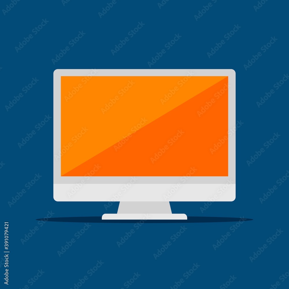 Monitor screen PC icon flat style isolated on blue background. Display Vector illustration Monitor screen PC icon flat style isolated on blue background. Display Vector illustration