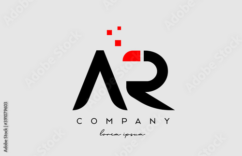 black red AR A R alphabet letter logo icon combination. Design for business and company