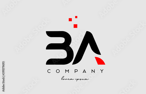 black red BA B A alphabet letter logo icon combination. Design for business and company