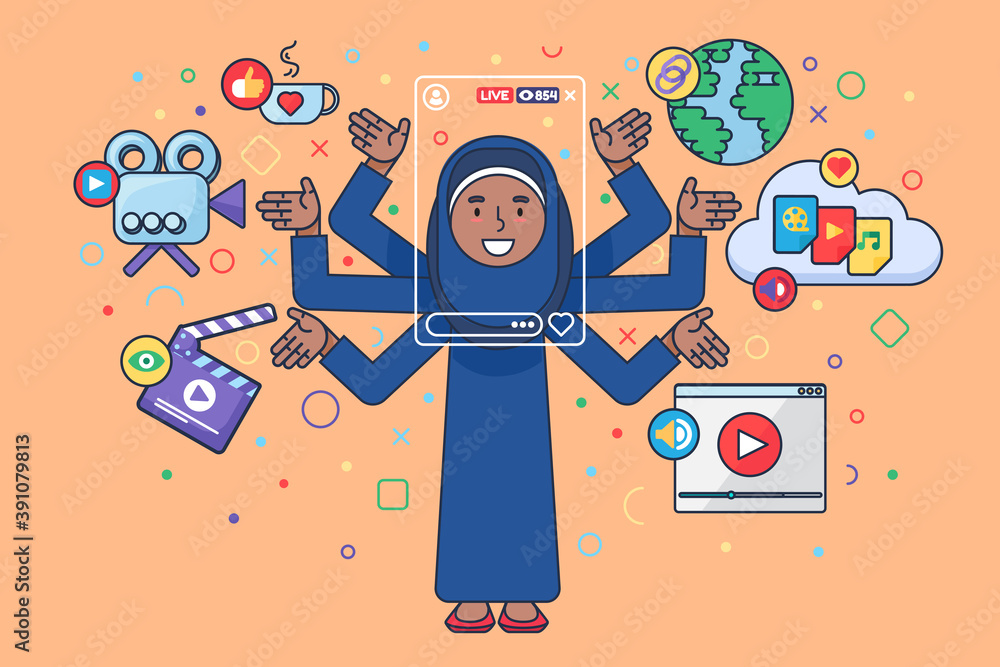 Female blogger lifestyle semi flat concept illustration Female blogger lifestyle semi flat concept illustration