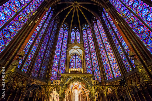 Altar in the upper chapel in Sainte Chapelle. Sainte Chapelle is one of the most beautiful and tourist visited landmark in Paris