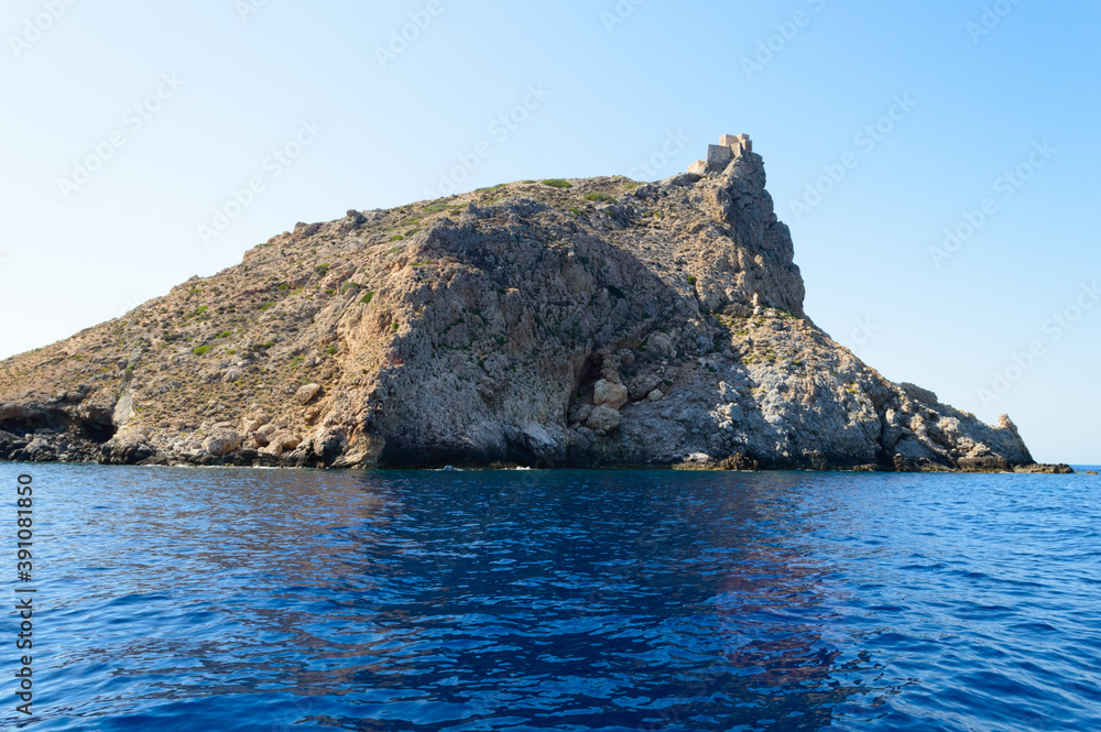 The little island of Marettimo in Sicily seen from a boat. Here the detail of 