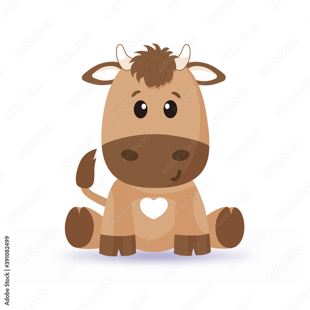 Fototapeta premium Cartoon cute bull vector on white background