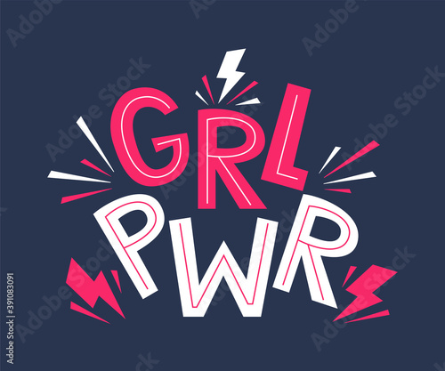 Wallpaper Mural GRL PWR quote. Girl Power cute hand drawing motivation lettering phrase for t-shirts, poster, clothing, stick on laptop, phone, wall. Feminism slogan with lightning bolt symbol. Vector illustration. Torontodigital.ca