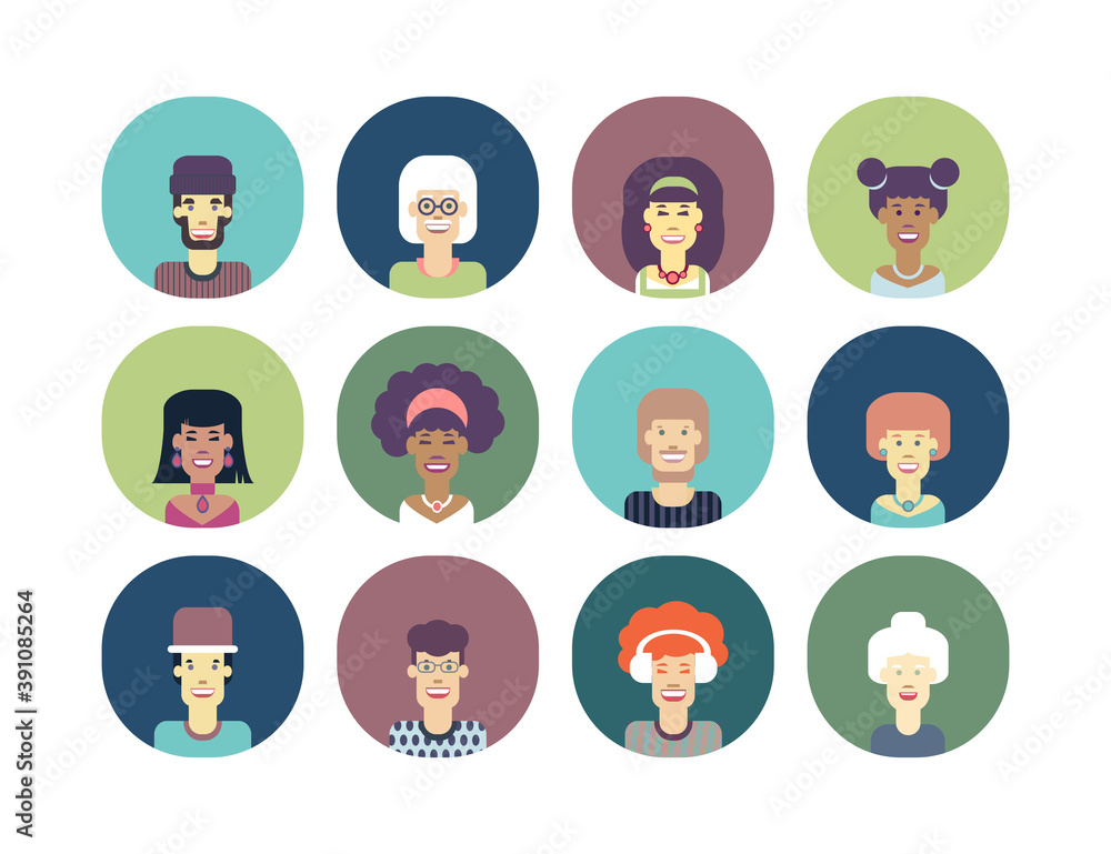 Avatars set of funny characters. Men and women of different nationalities and ages. Vector isolated illustration. Avatars set of funny characters. Men and women of different nationalities and ages. Vector isolated illustration.