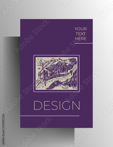 Cover for book, magazine, booklet, catalog, brochure, poster template. Bright design with hand-drawn graphics and frames. Vector 10 EPS.