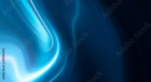Abstract blue background with smooth lines and rays. Neon liquid, water overflows, waves.