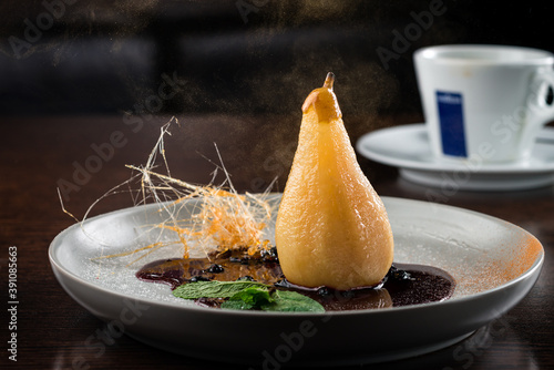 caramelized pear with chocolate glazed photo