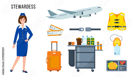 Stewardess character and elements for her work.